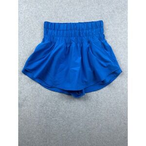 CRZ YOGA Blue High Waisted Smocked Athletic Shorts with Liner XS